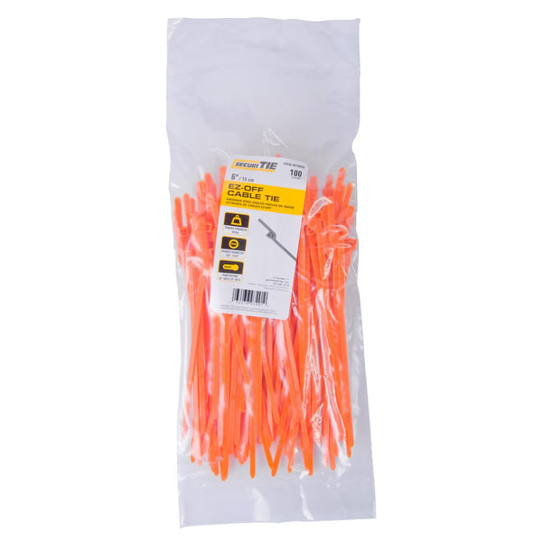 Gardner Bender® CTEZ6-40100NG SecuriTie EZ-Off Cable Ties, Orange, 6", 100-Pack