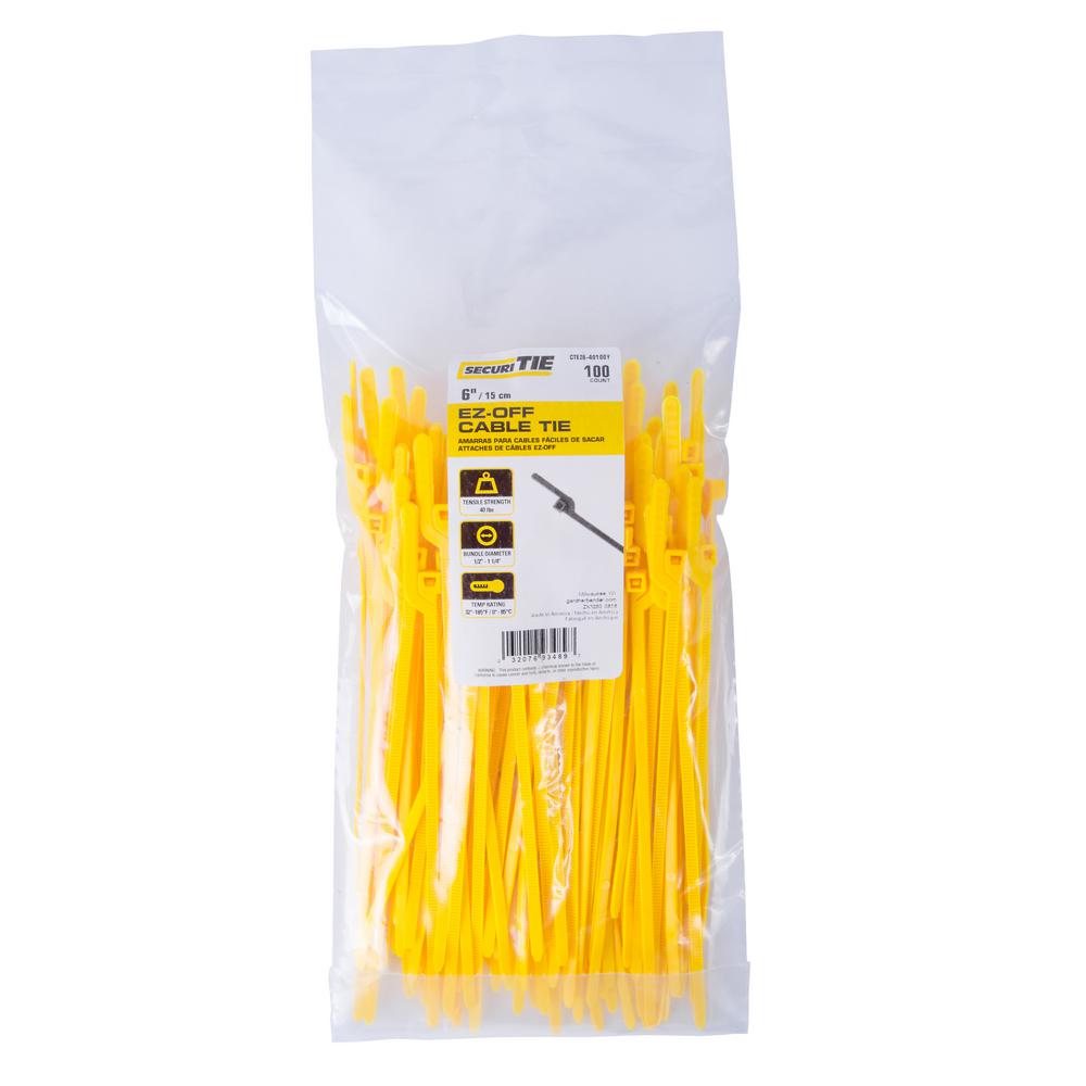 Gardner Bender® CTEZ6-40100Y SecuriTie EZ-Off Cable Ties, Yellow, 6", 100-Pack