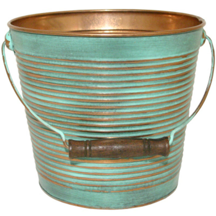 Robert Allen MPT01760 Ribbed Metal Planter with Handle, Vintage Copper, 10"