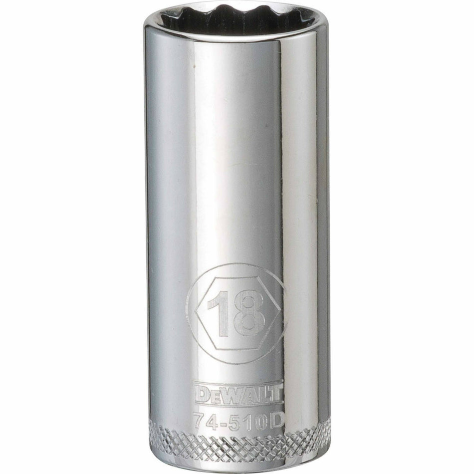 DeWalt® DWMT74510OSP Polished Chrome Vanadium Deep Metric Sockets, 3/8", 18 mm