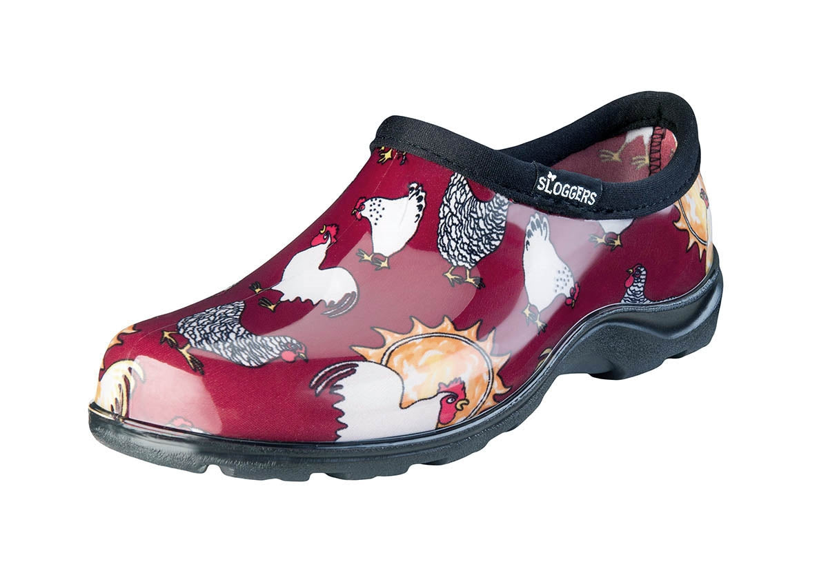 Sloggers® 5116CBR07 Women's Chicken Print Garden Shoes, Barn Red, Size 7