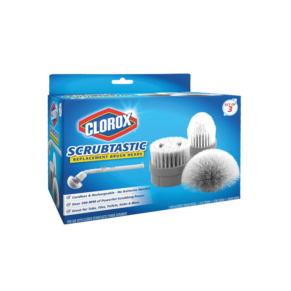 New Clorox Scrubtastic Power Scrubber 3 Brush Heads Cordless & Rechargeable