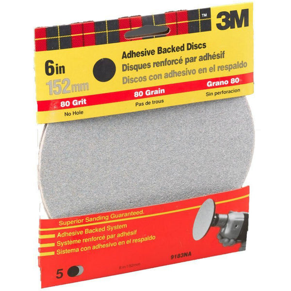 3M 9183 Adhesive Backed Sanding Disc, Medium 80 Grit, 6"