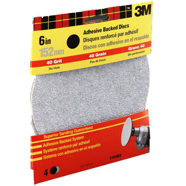 3M 9184 Adhesive Backed Sanding Disc, Coarse 40 Grit, 6"