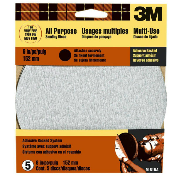 3M 9181 Adhesive Backed Sanding Disc, Extra Fine 180 Grit, 6"