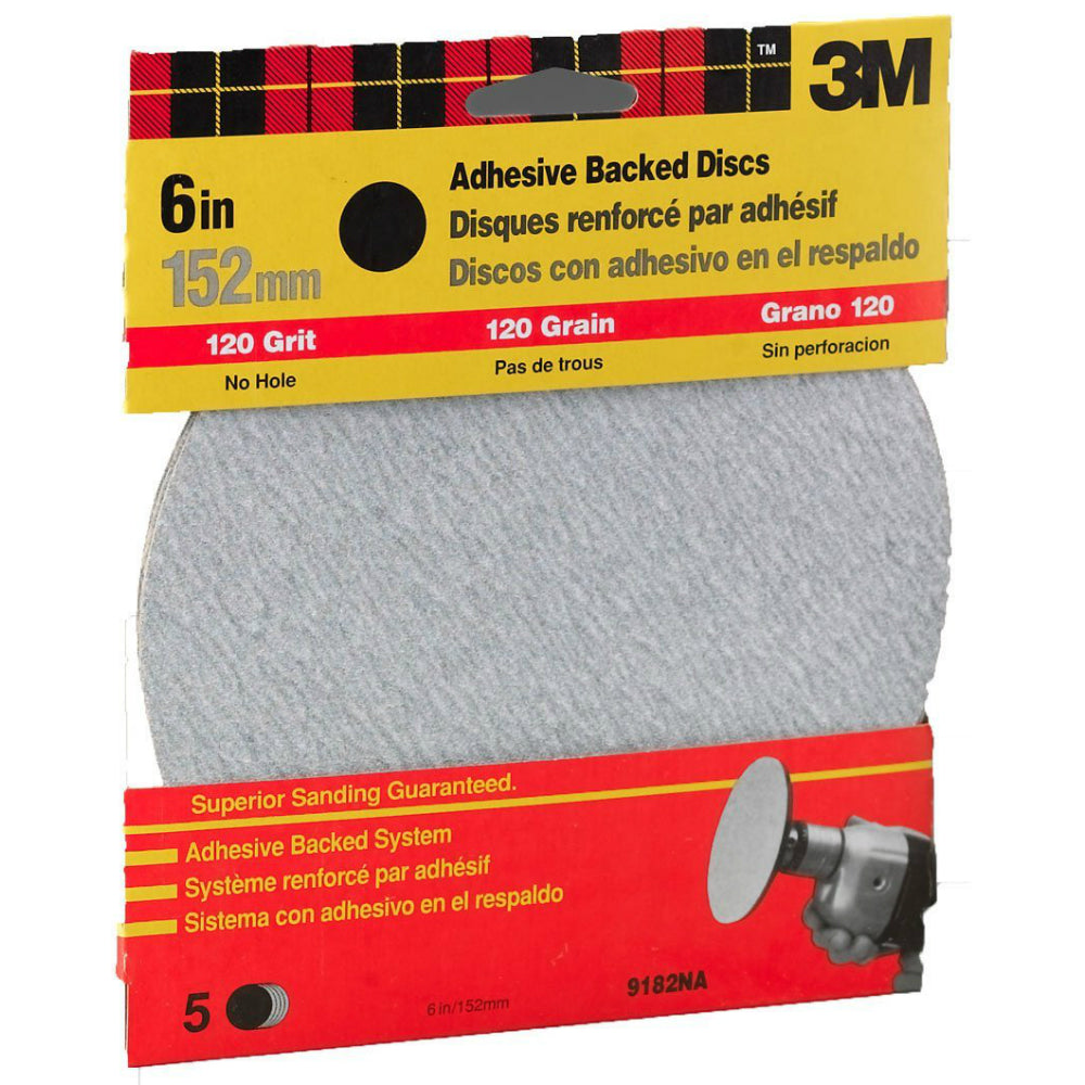 3M 9182 Adhesive Backed Sanding Disc, Fine 120 Grit, 6"