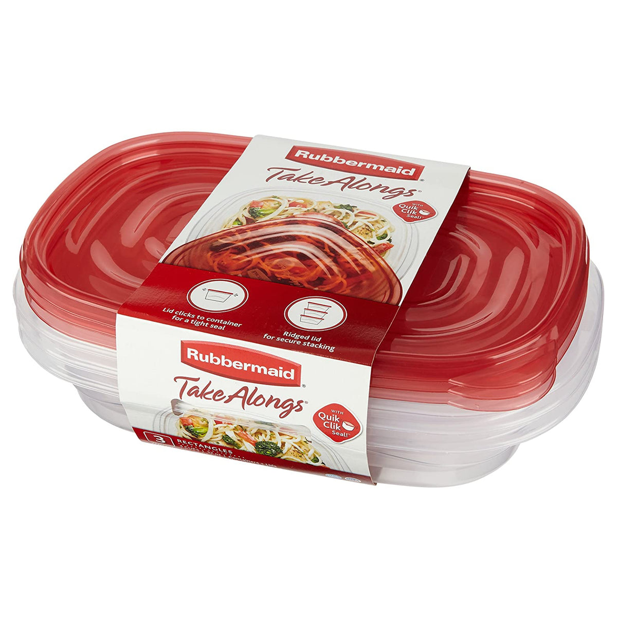 Rubbermaid TakeAlongs Divided Containers - 3.7 Cup, Chili Red (3 Pack)