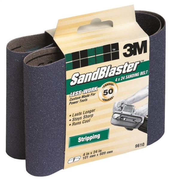 3M 9610 Sandblaster Resin Bond Power Sanding Belt, 50 Grit, Purple, 4" x 24"