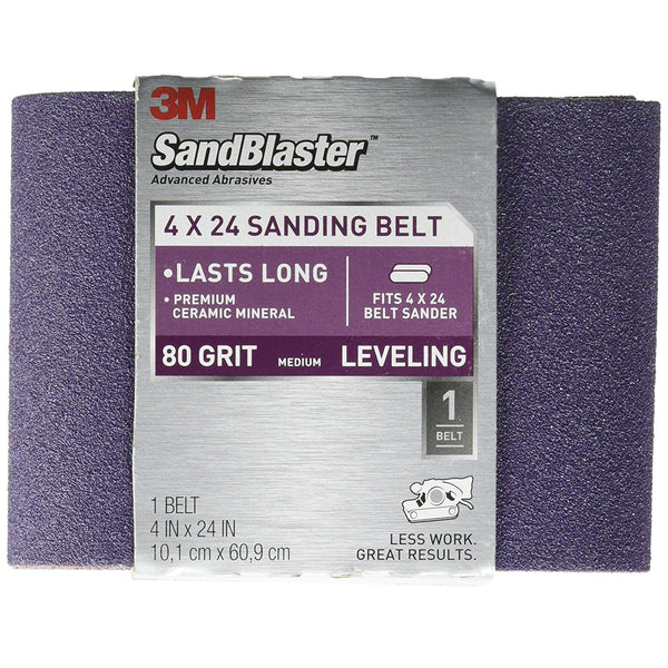 3M 9611 Sandblaster Resin Bond Power Sanding Belt, 80 Grit, Purple, 4" x 24"