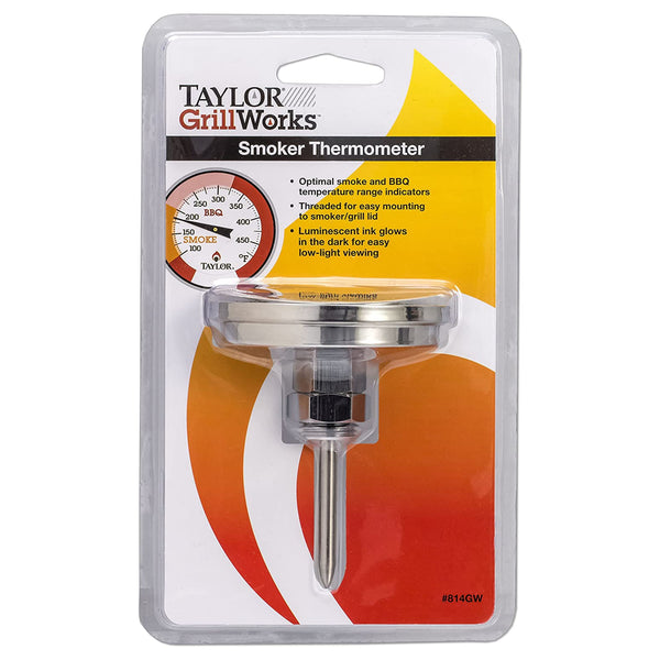 Taylor 814GW Grill/Smoker Thermometer, Stainless Steel Stem