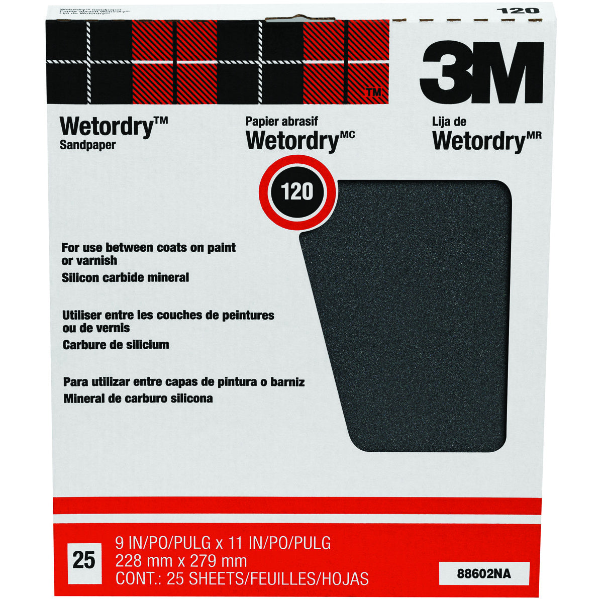 3M 88602 Pro-Pak Wet/Dry Sand Paper, 120 Grit, 9" x 11", 25-Count