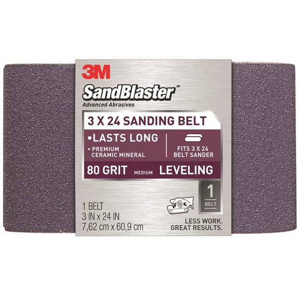 3M 9195 SandBlaster Fast Cutting Power Sanding Belt, 3" x 24", Medium 80 Grit