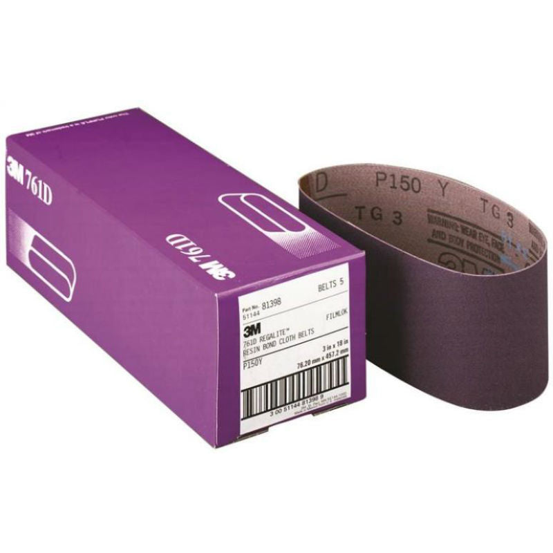 3M 81393 Regalite Resin Bond Power Sanding Belt, 50 Grit, 3" x 18", Purple