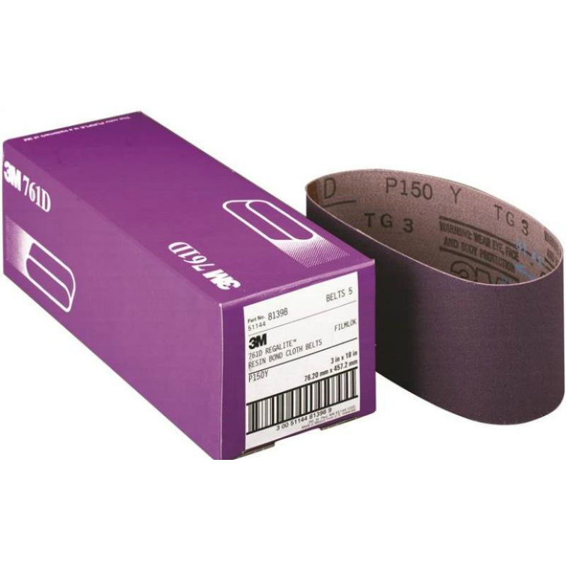 3M 81396 Regalite Resin Bond Power Sanding Belt, P100 Grit, 3" x 18", Purple