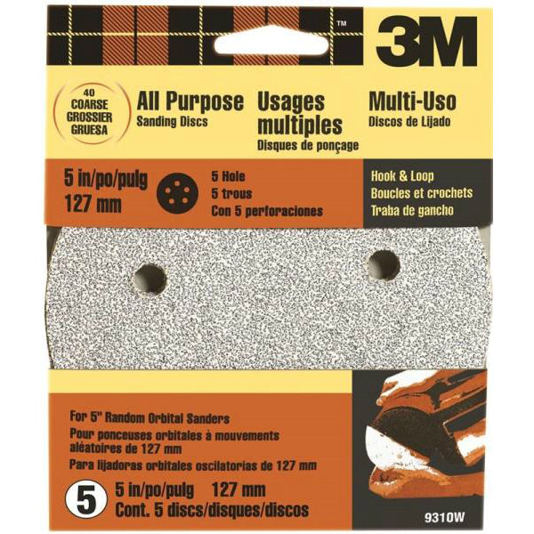 3M 9310 Hookit 5-Hole Dust-Free Pattern Disc, 5", Coarse 40 Grit, 5-Pack