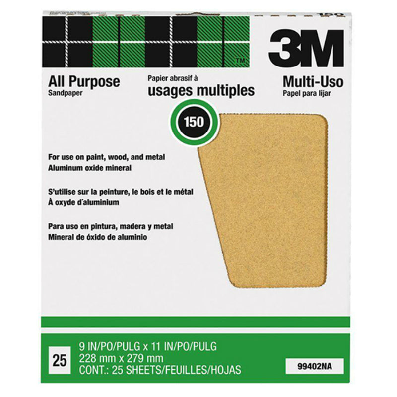 3M 99402 Pro-Pak Paint & Rust Removal Sanding Sheet, 150 Grit, 11" x 9"