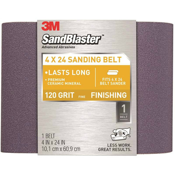 3M 9612 Sandblaster Resin Bond Power Sanding Belt, 120 Grit, Purple, 4" x 24"