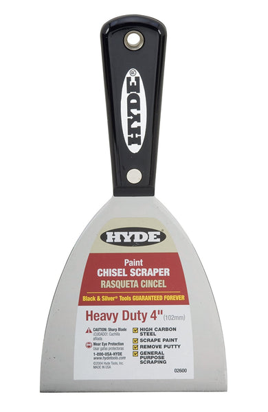 Hyde 02600 Black & Silver Extra Heavy Duty Stiff Chisel Scraper, 4" W