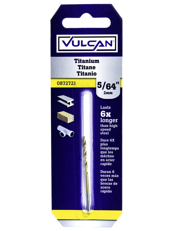 Vulcan 218221OR Straight Shank Drill Bit, High Speed Steel, Titanium Nitride Coated, 5/64" x 2"