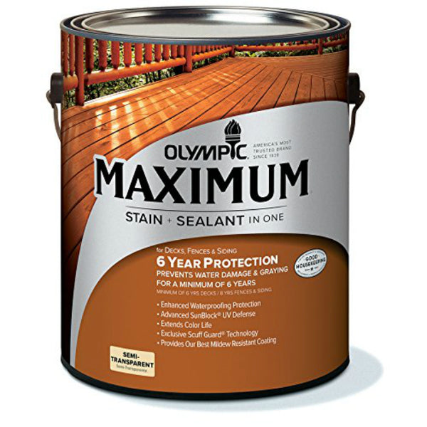 Olympic 79552A/01 Maximum Semi-Transparent Stain & Sealant, Redwood, 1 Gallon