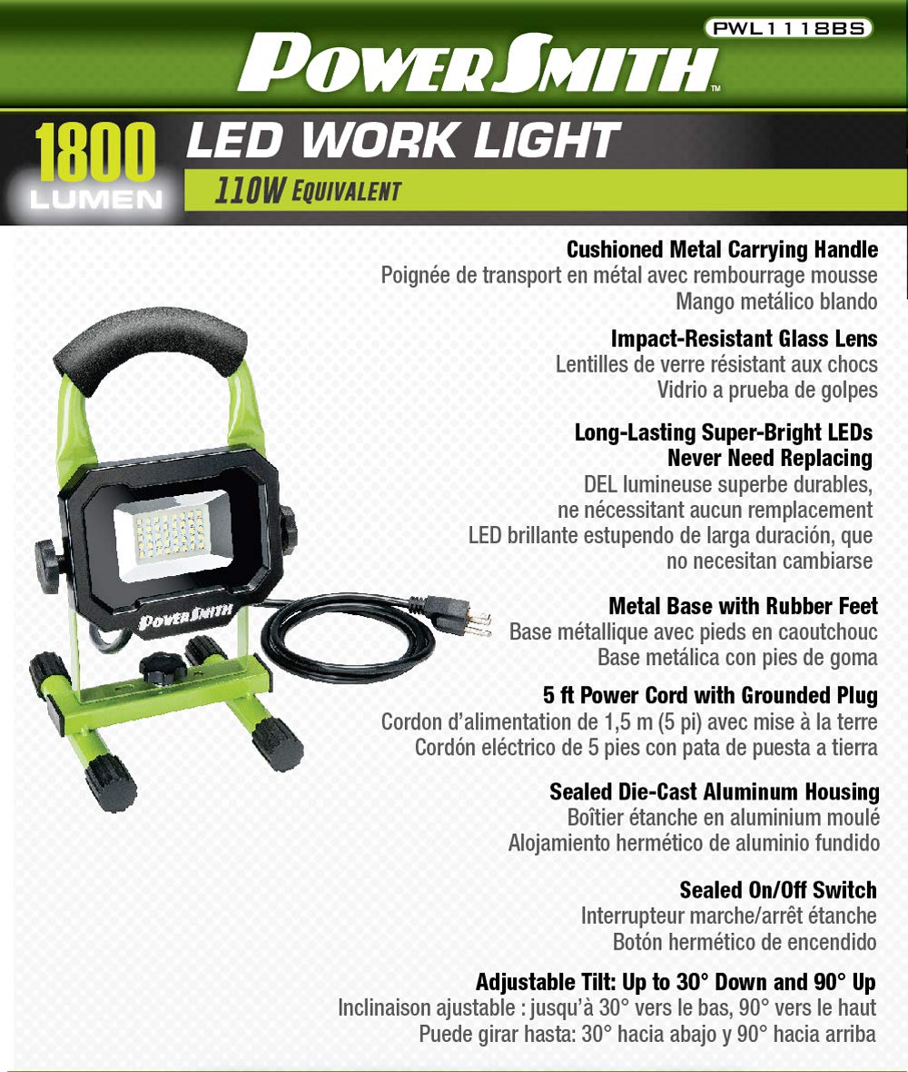 PowerSmith PWL1118BS LED Work Light, 1800 Lumens, 20 Watts