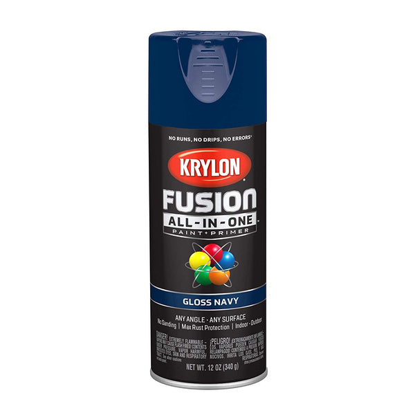 Krylon K02714007 Fusion All-In-One Paint + Primer Spray, Gloss Navy, 12 Oz