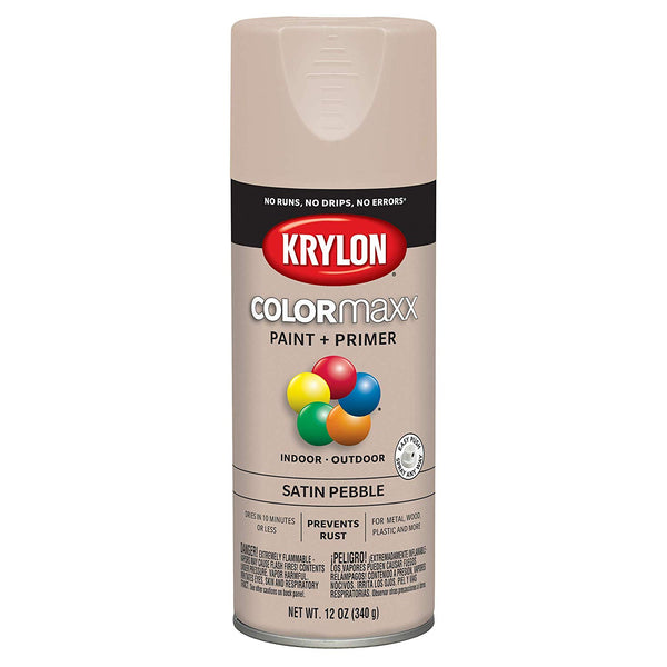 Krylon K05572007 COLORmaxx Paint + Primer Spray, Satin Pebble, 12 Oz