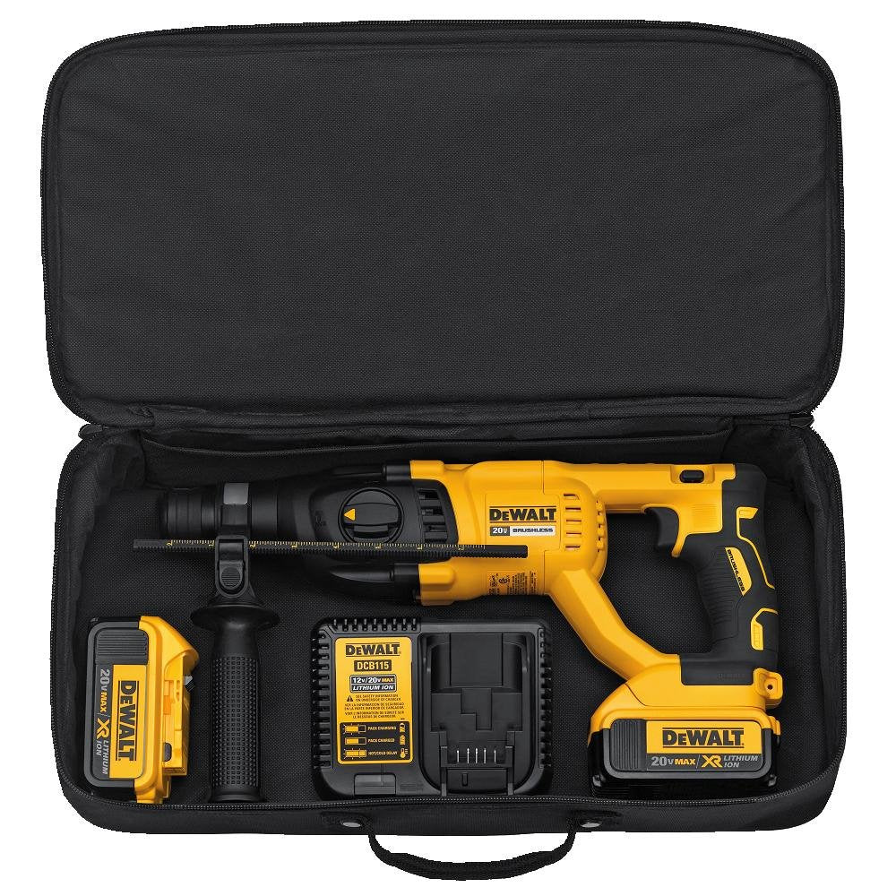 DeWalt DCH133M2 XR Brushless 1" D-Handle Rotary Hammer, 20V Max