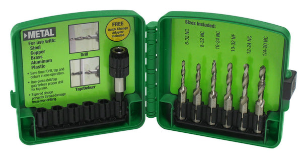 Greenlee DTAPKIT Combination Drill and Tap Bit Set, 6-32 to 1/4-20, 6-Piece