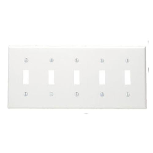 Cooper Wiring PJ5W "5-Gang" Mid-Size Polycarbonate Wallplate, Mid-size - 4.875" x 10.375", White