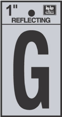 Hy-Ko RV-15/G Reflective Adhesive Vinyl Letter G Sign, 1", Black/Silver