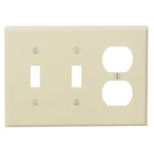 Cooper Wiring PJ28V 3-Gang 2 Toggle & Duplex Plastic Receptacle Wall Plate, Virtually unbreakable, Ivory