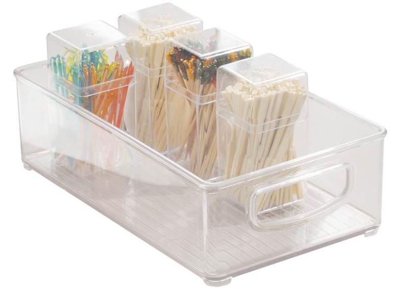 InterDesign 64330 Kitchen Storage Organizer Bin w/Handle, Clear, 10" x 6" x 3"