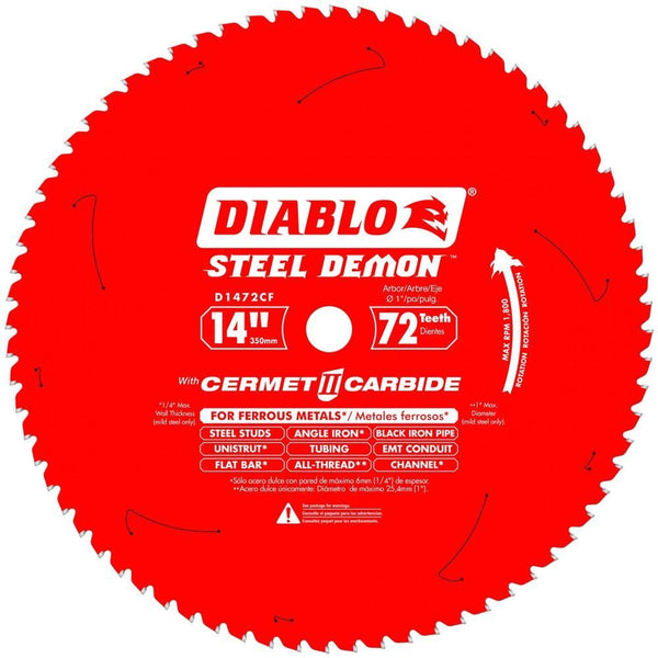 Diablo D1472CF Steel Demon Cermet II Carbide Blade, 72 Teeth, 14"