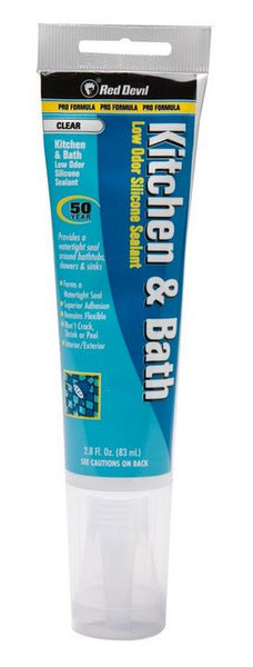 Red Devil 0885 Kitchen & Bath 100 Percent Silicon Selant, Clear, 2.8 Oz