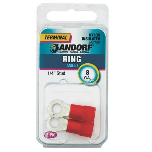 Jandorf 60789 Nylon Insulated Terminal Ring, 8 Gauge AWG, 1/4"