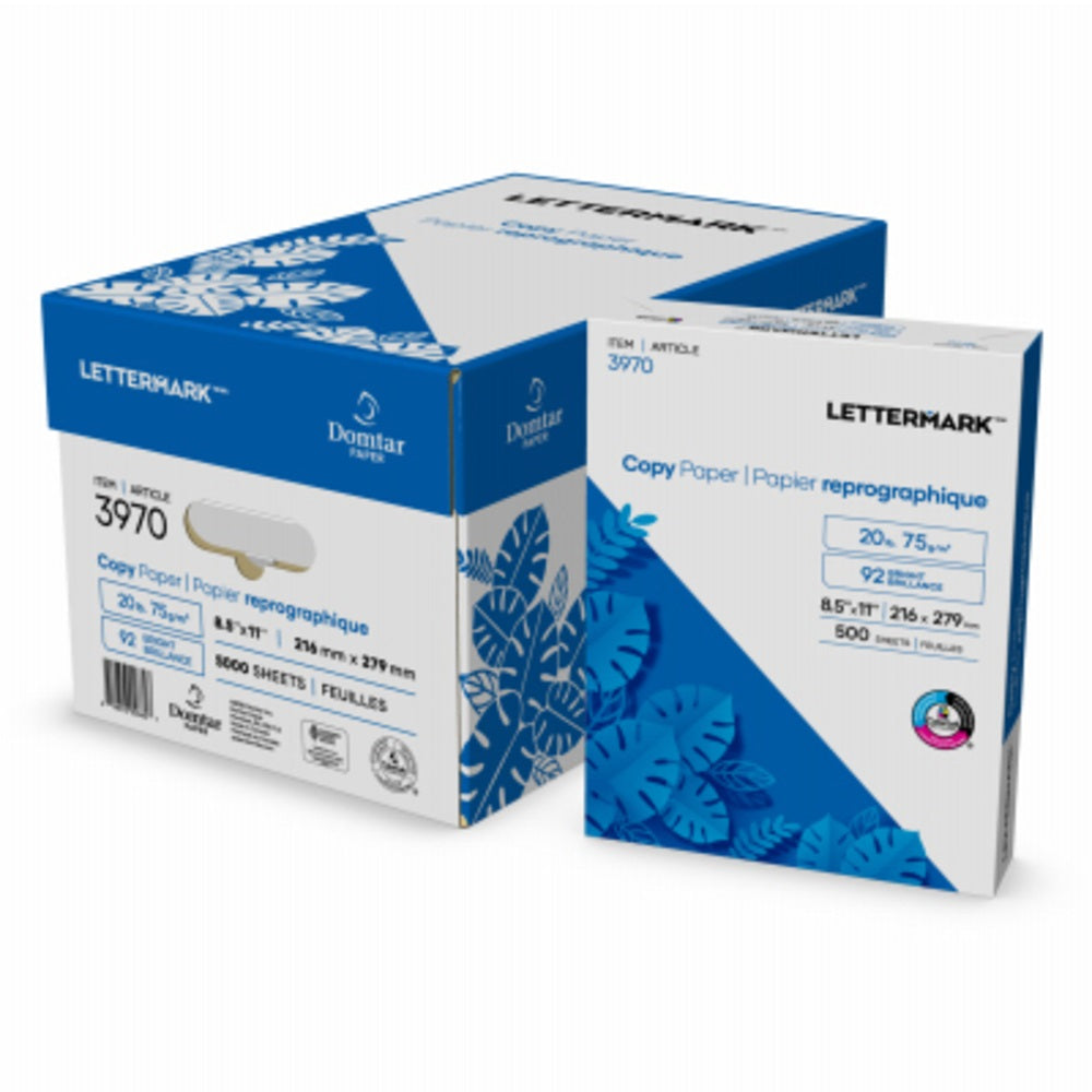 Domtar Lettermark Colors 67 lb. Coverstock Paper, 8.5 x 11, Bright White,  250 Sheets/Pack (82880/9