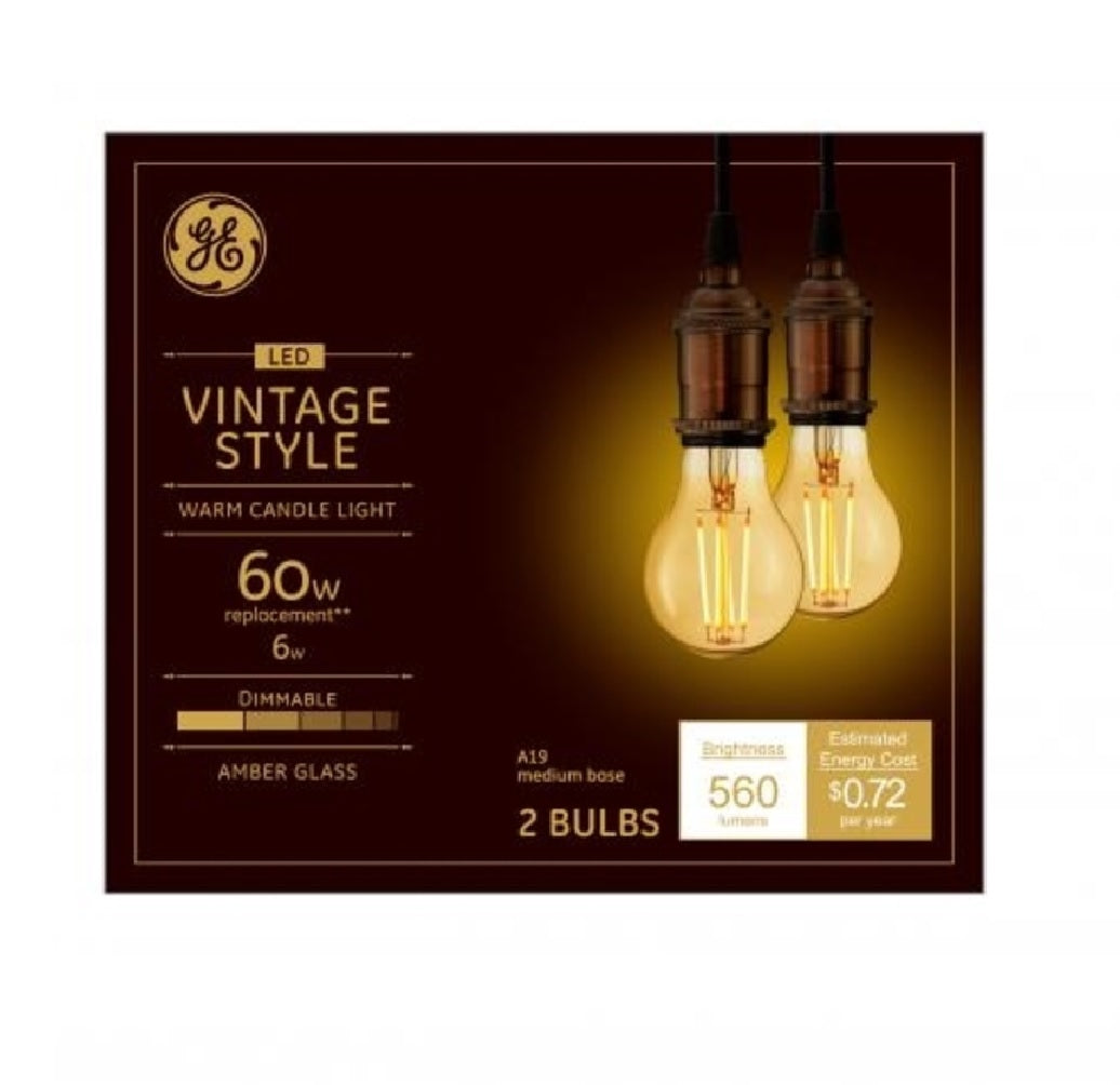 GE 42162 A19 Vintage Style Straight Filament LED Light Bulb, 6 Watts