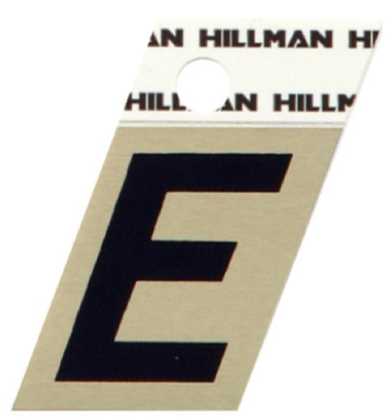 Hillman Fasteners 840502 Adhesive Angle-Cut Letter E Black and Gold, 1-1/2 Inch