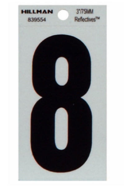 Hillman Fasteners 839554 Reflective Adhesive Vinyl Number 8 Sign, 3 Inch