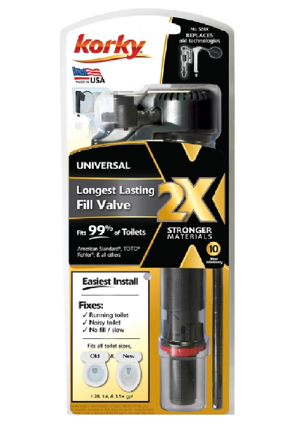 Korky 528XBP 2X Toilet Fill Valve, Black