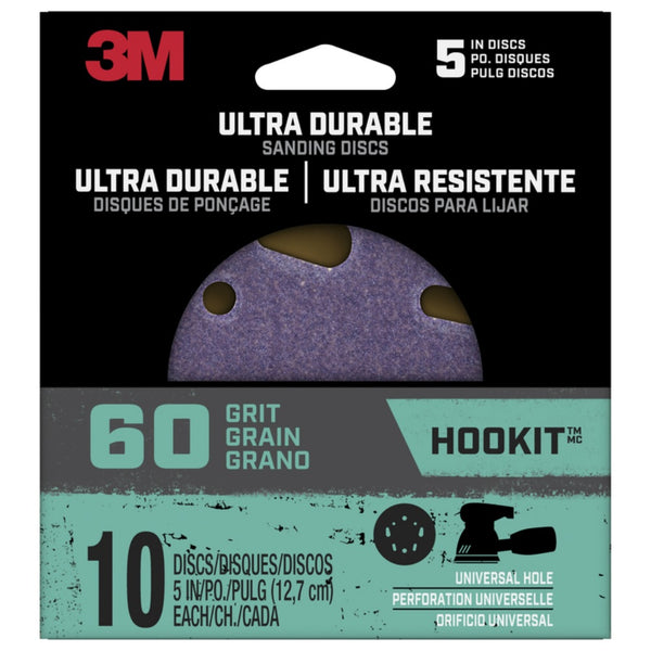 3M 27313 Hookit Sanding Disc, 60 Grit, 5"