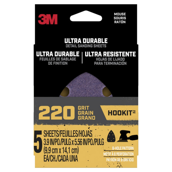 3M 27383 Ultra Durable Ceramic Mouse Sandpaper, 220 Grit, 3.9 Inch L x 5.6 Inch