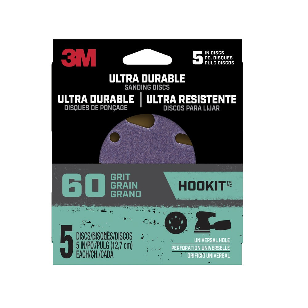 3M 27254 Ultra Durable Hookit Sanding Disc, 60 Grit, 5 Inch