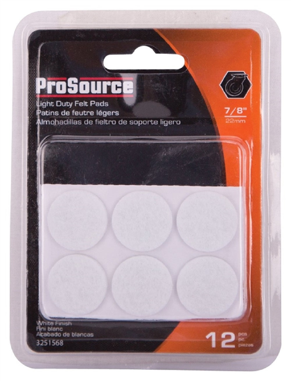 Prosource  FE-50223-PS Light Duty Felt Pads, 7/8", White