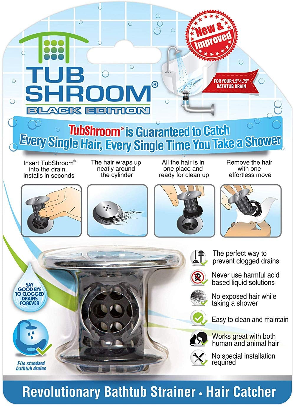TubShroom The Revolutionary Tub Drain Protector Hair Catcher, Strainer, Snare, Green