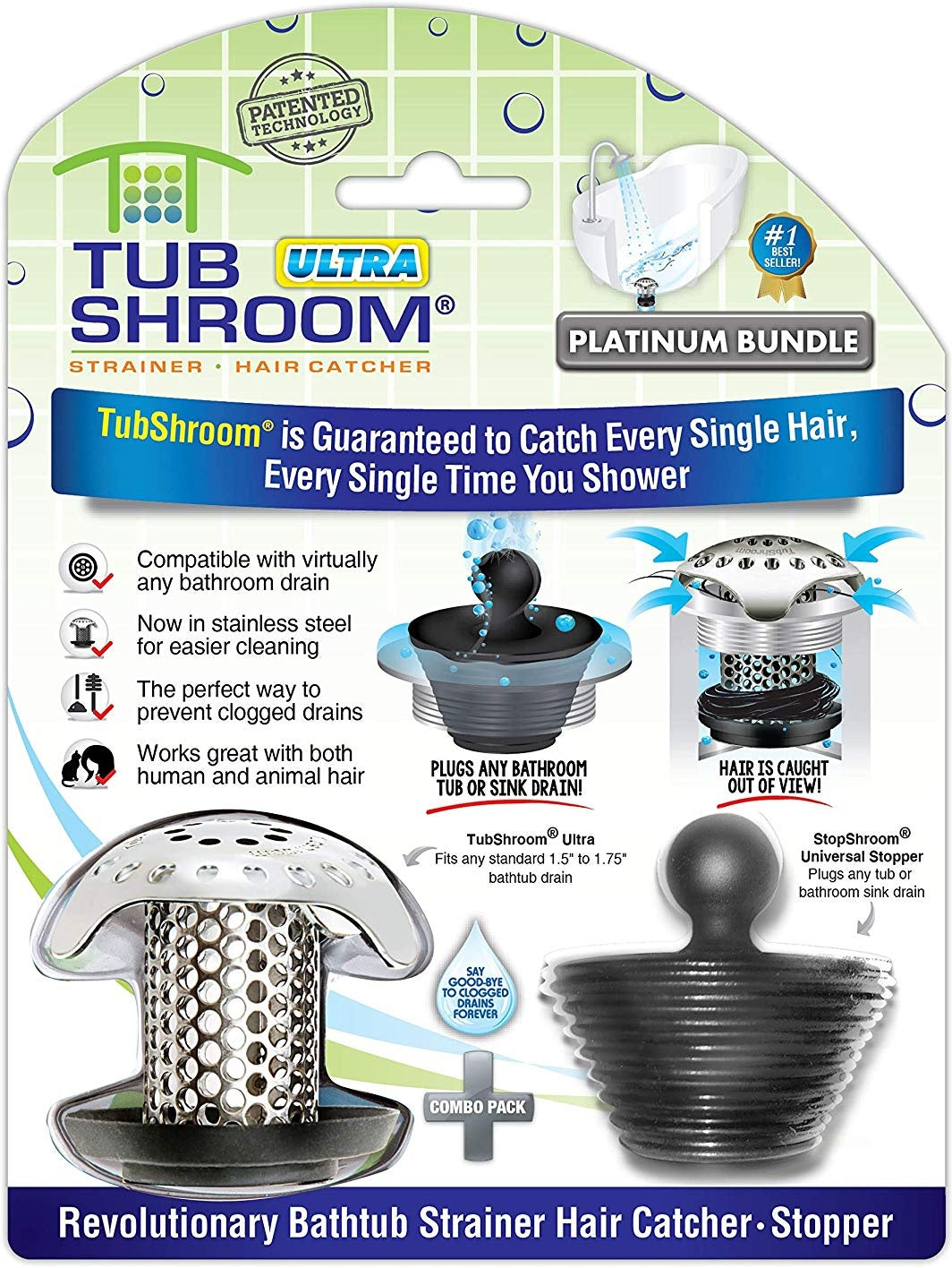 TubShroom Ultra Revolutionary Bath Tub Drain Protector Hair