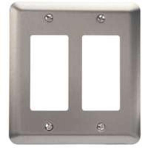 AmerTac 2RRPW 2 Rocker-GFCI Round Corner Steel Wallplate, Pewter