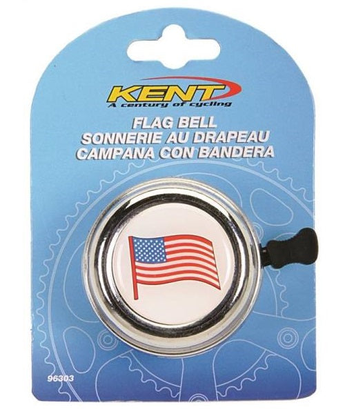 Kent 67104 American Flag Chrome Bicycle Bell with Steel Base & Thumb Lever