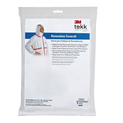 3M 94565-00000T Tekk Protection Anti-Static Renovation Coverall, S-4XL, Fabric